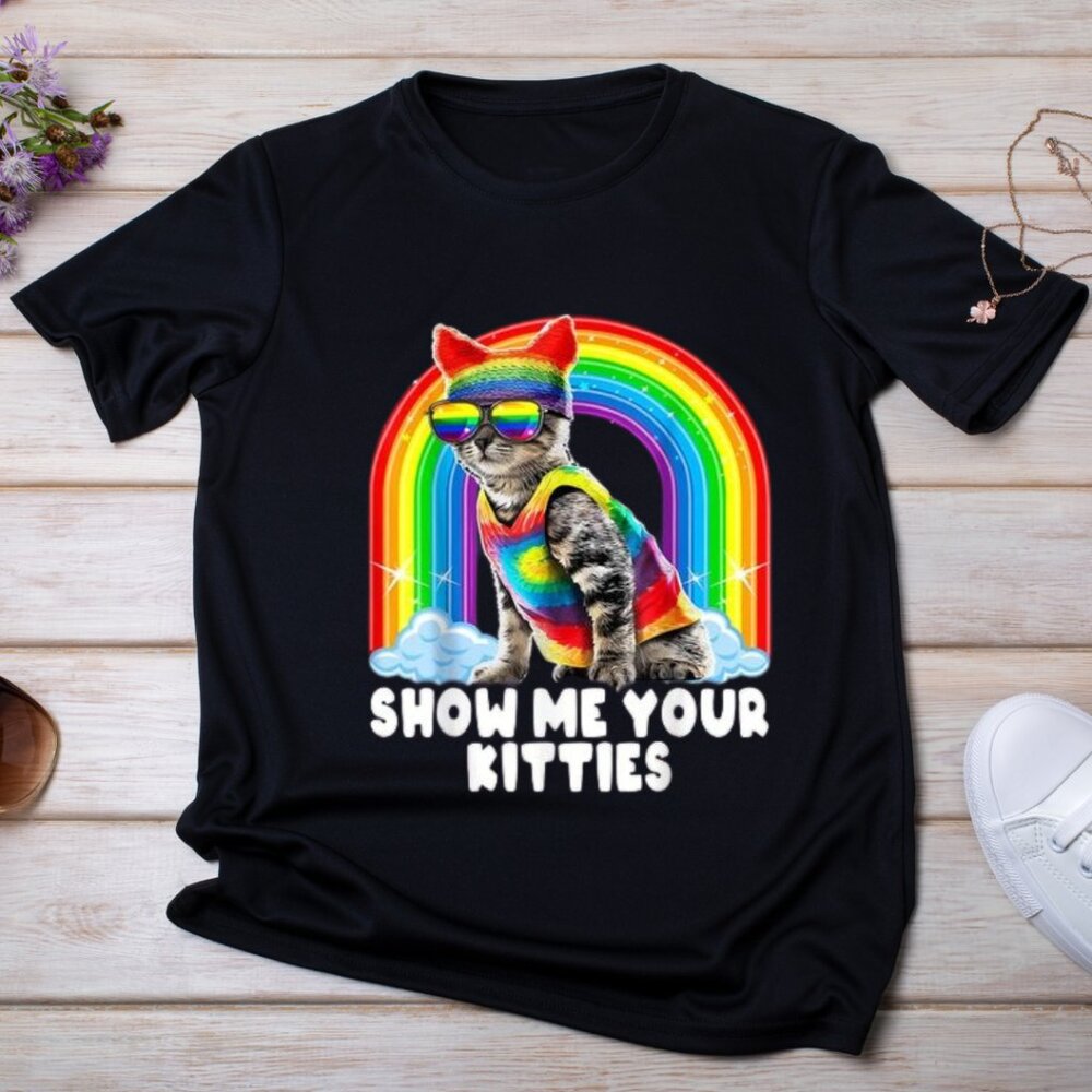 Show Me Your Kitties T-shirt Cat Hippie Rainbow Lgbt Pride
